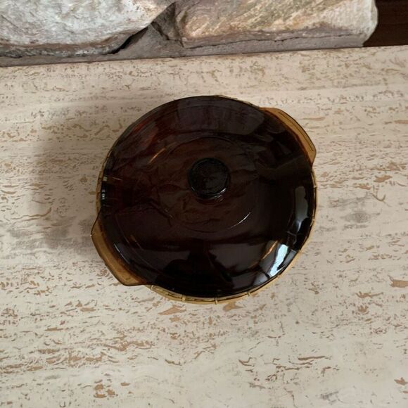 Fire King Anchor Hawking amber glass caserole Dish with basket *chipped lid* - Picture 3 of 15